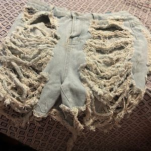 Rip Light Blue Jean Short